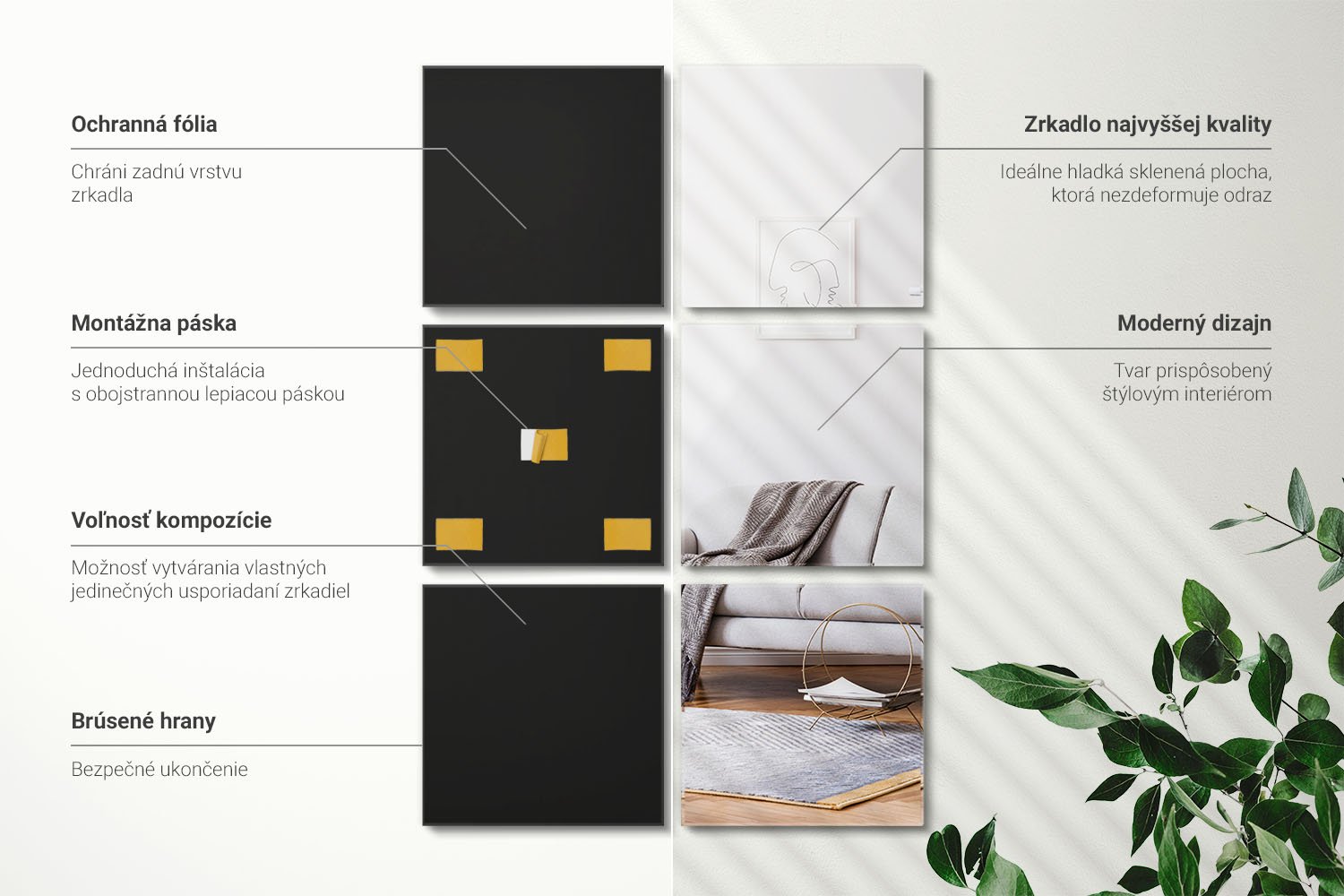 Infografika - sada štvorcových zrkadiel