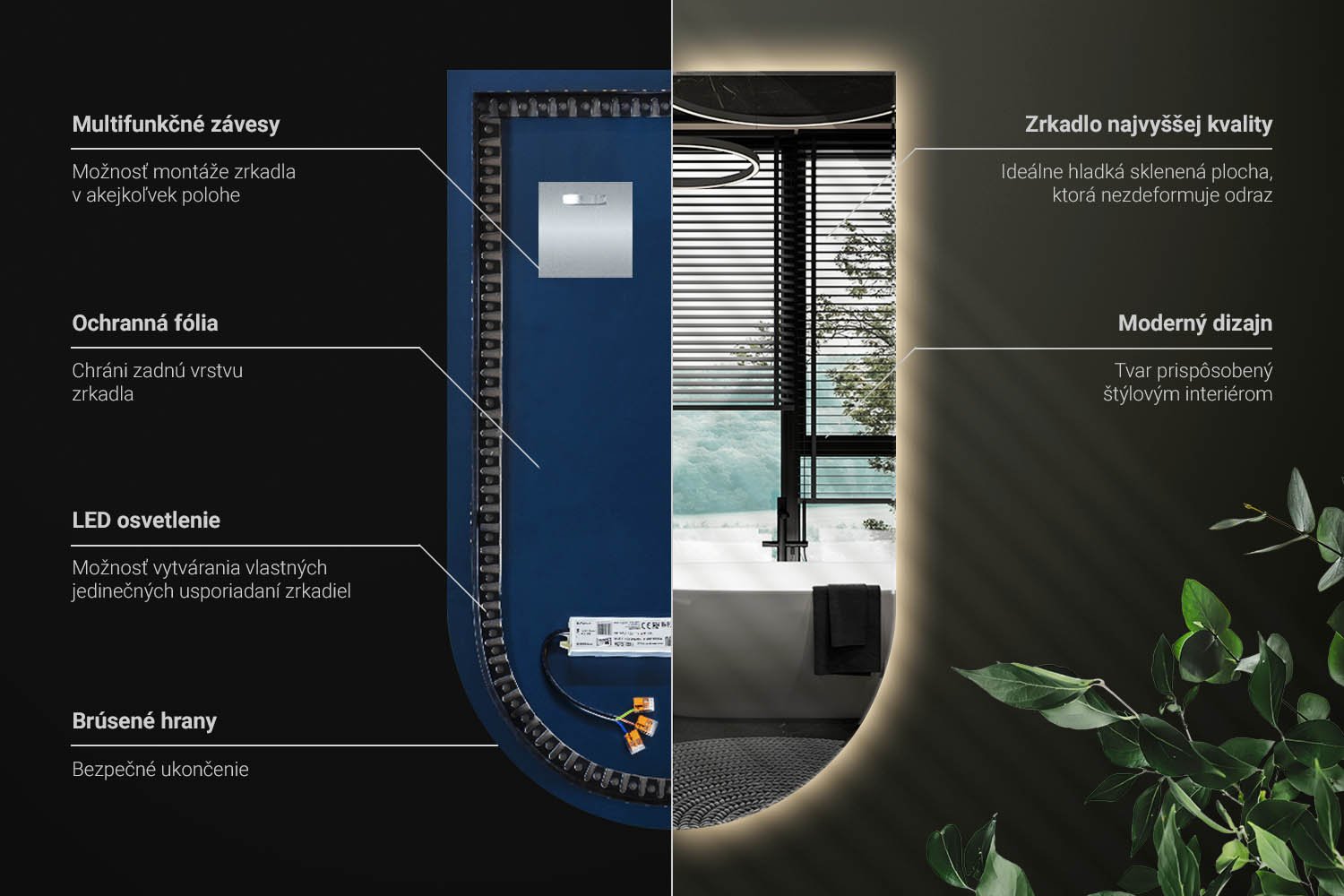 Technick&aacute; inform&aacute;cia o LED zrkadle zrezan&yacute; ov&aacute;l