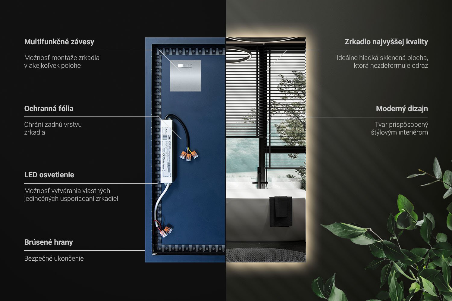 Technická informácia o obdĺžnikovom LED zrkadle